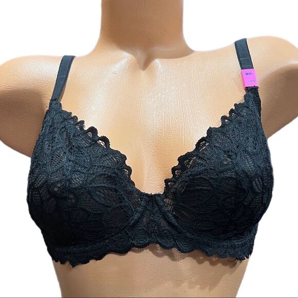Victoria’s Secret pink unlined underwire lace bra black - Picture 2 of 3